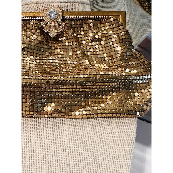 Whiting & Davis rare 1920s Gold Mesh Rhinestone Small Clutch Purse - Picture 7 of 14